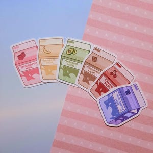 Adesivos impermeáveis de caixa de leite Kawaii - adesivos fofos, adesivos para laptop, adesivos para garrafas de água, adesivos para planejadores, adesivos kawaii, estéticos