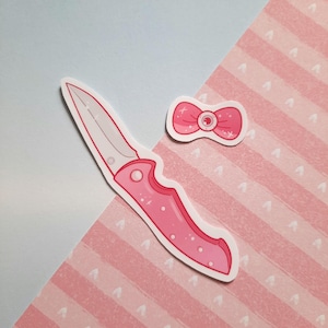 2er Set Menhera Wasserfeste Aufkleber- Messer Aufkleber und Schleife Aufkleber- Pastell Goth, Yami kawaii, jirai kei, süße Aufkleber, Laptop Aufkleber