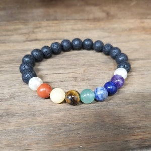 Pulsera elástica de cristal de roca de lava Chakra