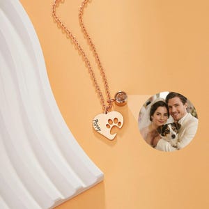 Paw Name Necklace with Projection, Heart Necklace, Projection Photo Necklace, Custom Picture Jewelry, Pet Memorial Gift, Birthday Gift