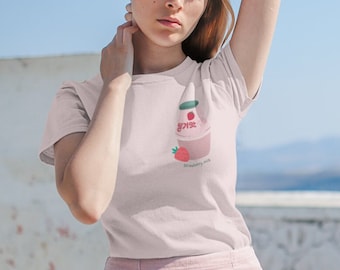 Korean Strawberry Milk T-Shirt/ Korean Fashion Shirt/ Cute Kawaii Korean Drink Shirt/ K Fashion Top