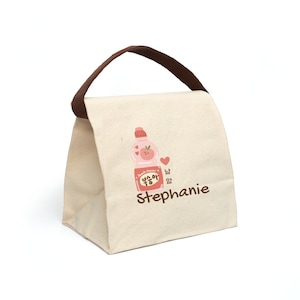 Customizable Canvas Lunch Bag/ Korean Peach drink Lunch Box/ Boho Eco-Friendly Lunch bag/ Kawaii Korean Lunch bag