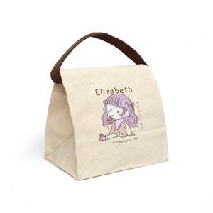 Aanpasbare canvas lunchbox/aardbeienmelk anime lunchbox/rolsluiting lunchbox/personaliseer stijlvolle lunchtas