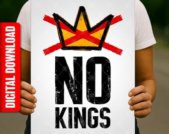 Cartel de protesta imprimible "Sin reyes", arte para manifestaciones anti-Trump, pancarta de marcha con descarga instantánea, resistencia prodemocracia