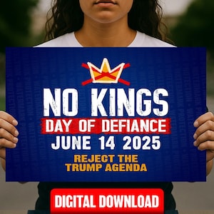 Cartello di protesta "No Kings" / Anti-Trump, stampabile il 14 giugno / Download digitale istantaneo del Giorno della Sfida / Manifesto patriottico pro-democrazia