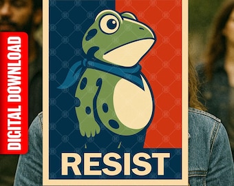 Cartel imprimible digital "Portland Frog Resist" y anti Trump