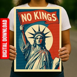 Cartel de protesta "No Kings Liberty" / Póster imprimible anti-Trump / Descarga digital para marzo / Arte patriótico para manifestaciones prodemocracia