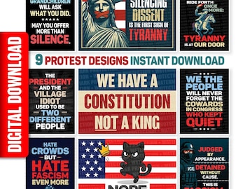 9 diseños de Freedom Designs, Protesta contra los reyes, Letrero anti-Trump imprimible (descarga digital)