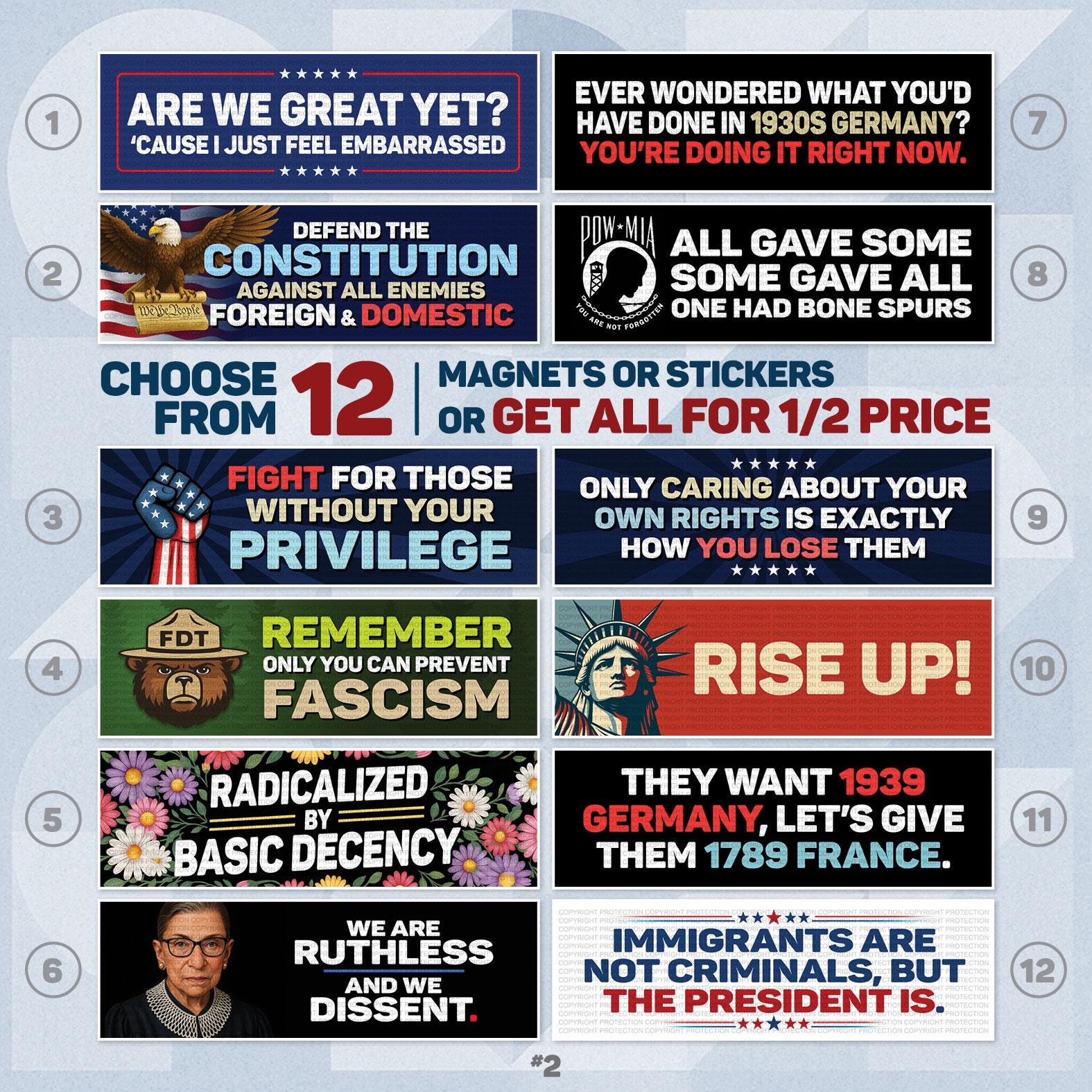 Anti-Trump Bumper STICKERS or MAGNETS, Prevent Fascism, Choose or Bundle all 12, Protest Gear, Pro-Democracy Anti-Fascist Resistance