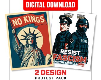 Cartel imprimible digital "No Kings Liberty, Resist Fascism, Anti Trump"