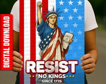抵抗、ノー・キングス抗議、自由の女神像、反トランプのサイン（印刷可能、デジタルダウンロード）