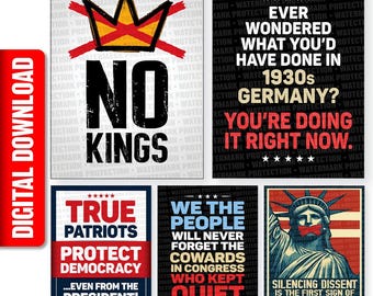 5 No Kings March Themed Designs, Anti Trump Sign Printable Digital Download