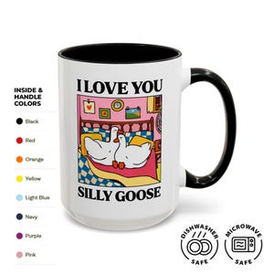 Kubek „Kocham Cię” Silly Goose | Uroczy romantyczny prezent dla par | Zabawny kubek do kawy na Walentynki | Kubek z grafiką Goose na rocznicę | 11 uncji lub 15 uncji