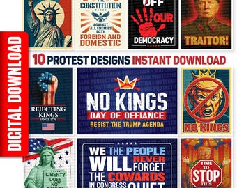10 No Kings Protest, Anti Trump Sign Printable Digital Download