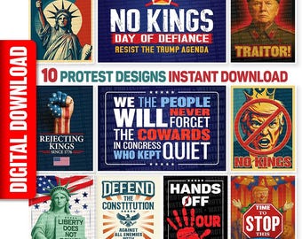 Paquete de 10 artículos para protestar, Protesta contra los reyes, Cartel anti-Trump, Descarga digital imprimible
