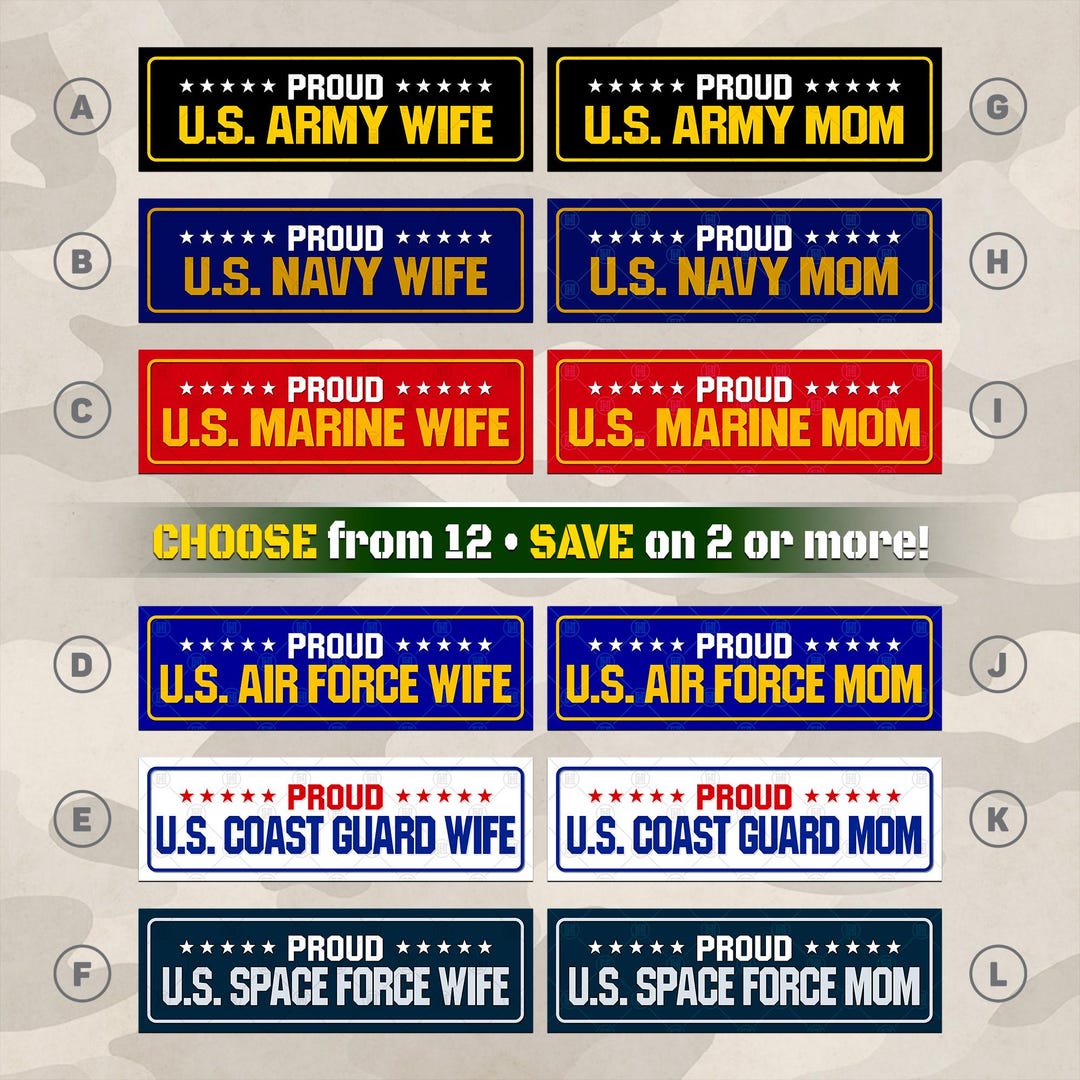 Proud Wife Mom US Military Sticker or Magnet 10x3 Inch Army Navy Marine ...