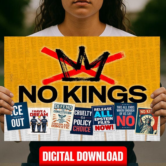 No Kings Protest Sign Printable | Anti Trump Digital Download | Resistance Rally Art | Pro Democracy