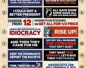Anti-Trump STICKERS or MAGNETS, Rise Up, Choose or Bundle All 12, Anti-MAGA, Pro-Democracy, Protest Decals