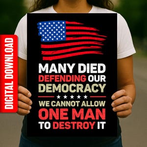 Defend Democracy PRINTABLE SIGN, Anti-Trump Patriotic Protest Poster, Digital Download, Political Rally March Sign
