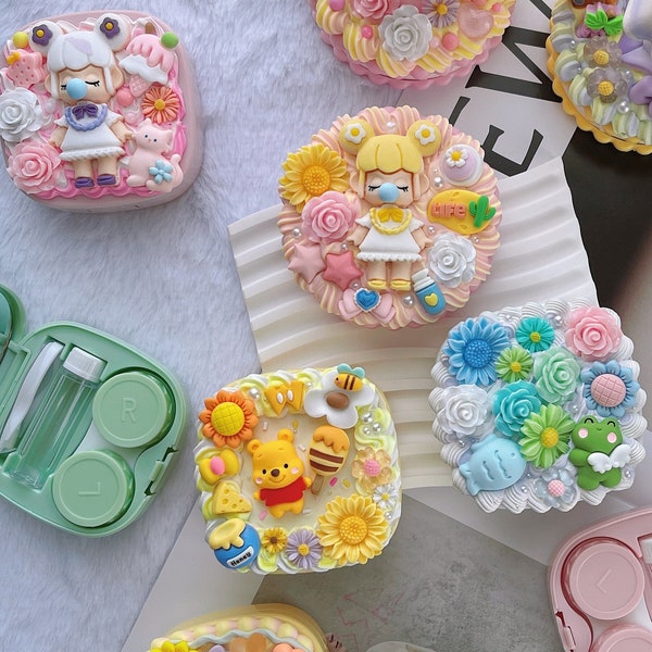 Cute decoden Contact Lens Case - Portable Travel Contact Lens Organizer Kit - Adorable Handmade Gift Lens Box