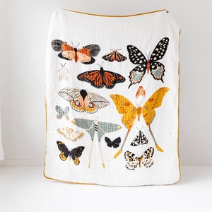 Butterfly Collector Print Oversized Blanket for Big Kid Beds | Quilt | Swaddle by Clementine Kids | 100% Muslin Cotton| Gift Idea