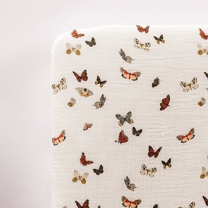 Organic Butterfly Cotton Mushroom Crib Sheet | Gift For Baby | Nursery Baby Shower Gift Idea