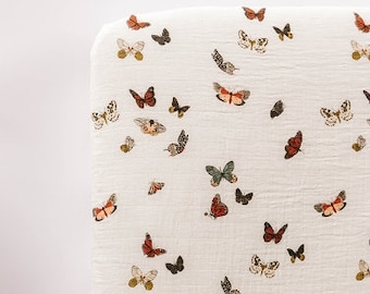 Organic Butterfly Cotton Mushroom Crib Sheet | Gift For Baby | Nursery Baby Shower Gift Idea
