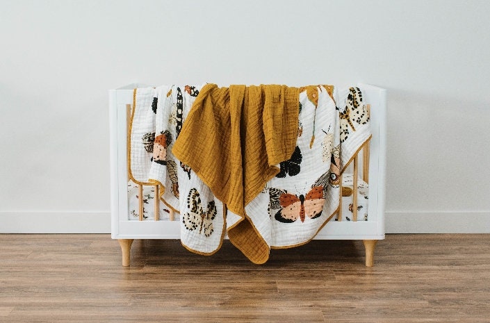 Butterfly Collector Print Oversized Blanket for Big Kid Beds | Quilt | Swaddle by Clementine Kids | 100% Muslin Cotton| Gift Idea