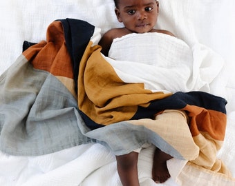 Organic Muslin Cotton Sunset Crib Sheet & Swaddle Blanket | Gift For Baby | Baby Shower Nursery Gift Idea