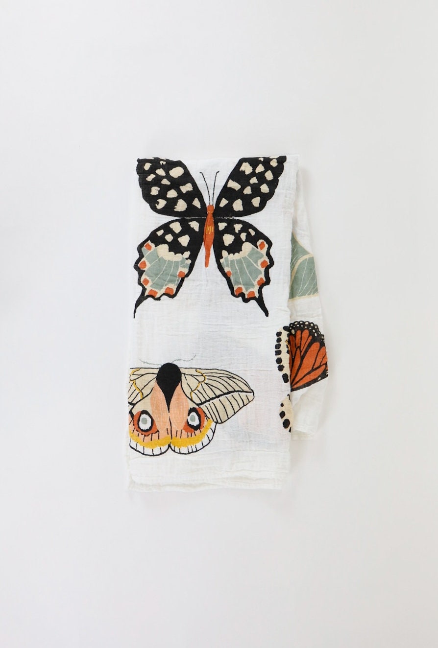 Butterfly Collector Print Oversized Blanket for Big Kid Beds | Quilt | Swaddle by Clementine Kids | 100% Muslin Cotton| Gift Idea