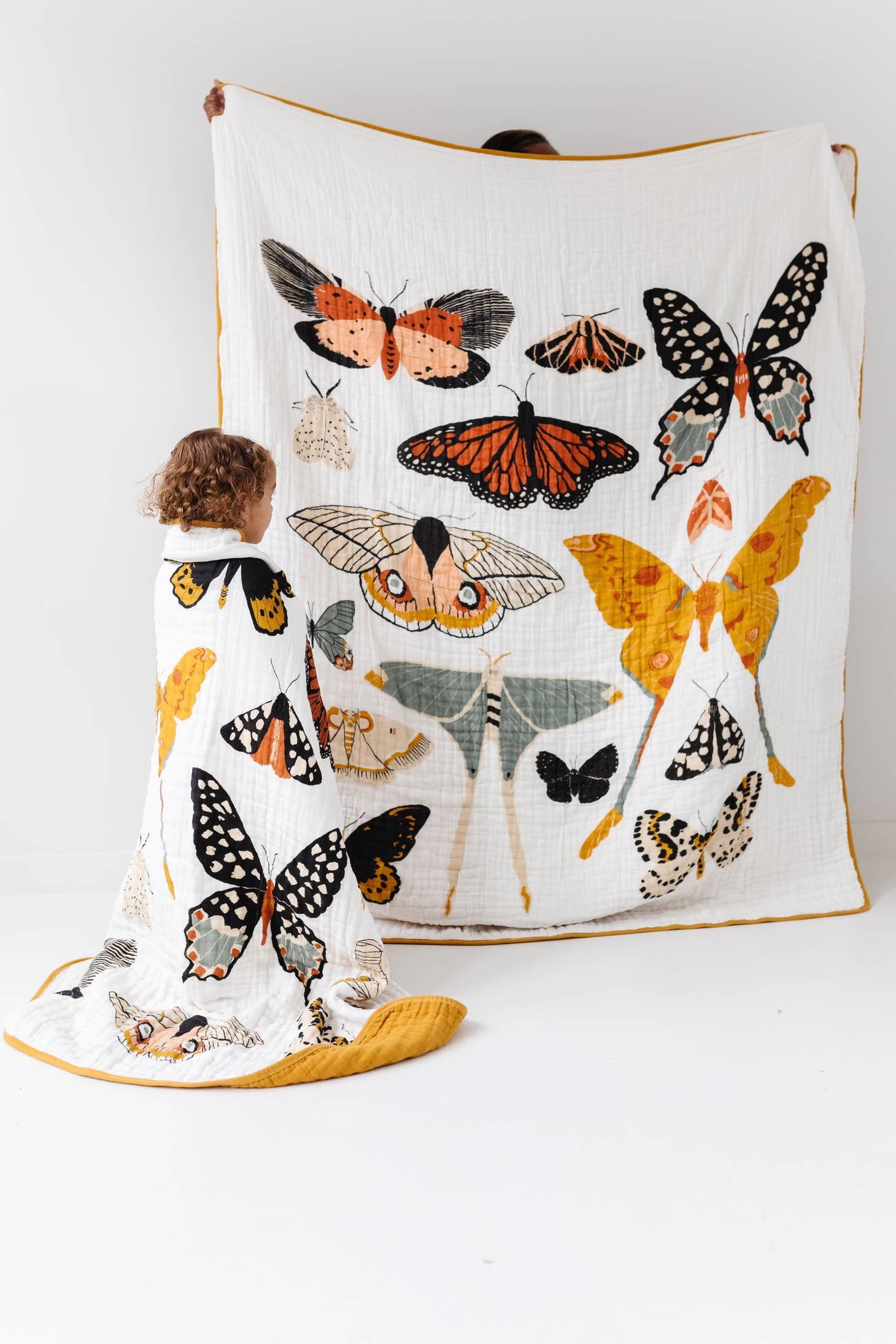Butterfly Collector Print Oversized Blanket for Big Kid Beds | Quilt | Swaddle by Clementine Kids | 100% Muslin Cotton| Gift Idea