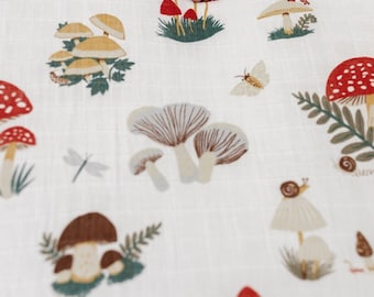 Organic Muslin Cotton Mushroom Crib Sheet | Gift For Baby | Christmas Holiday Gift