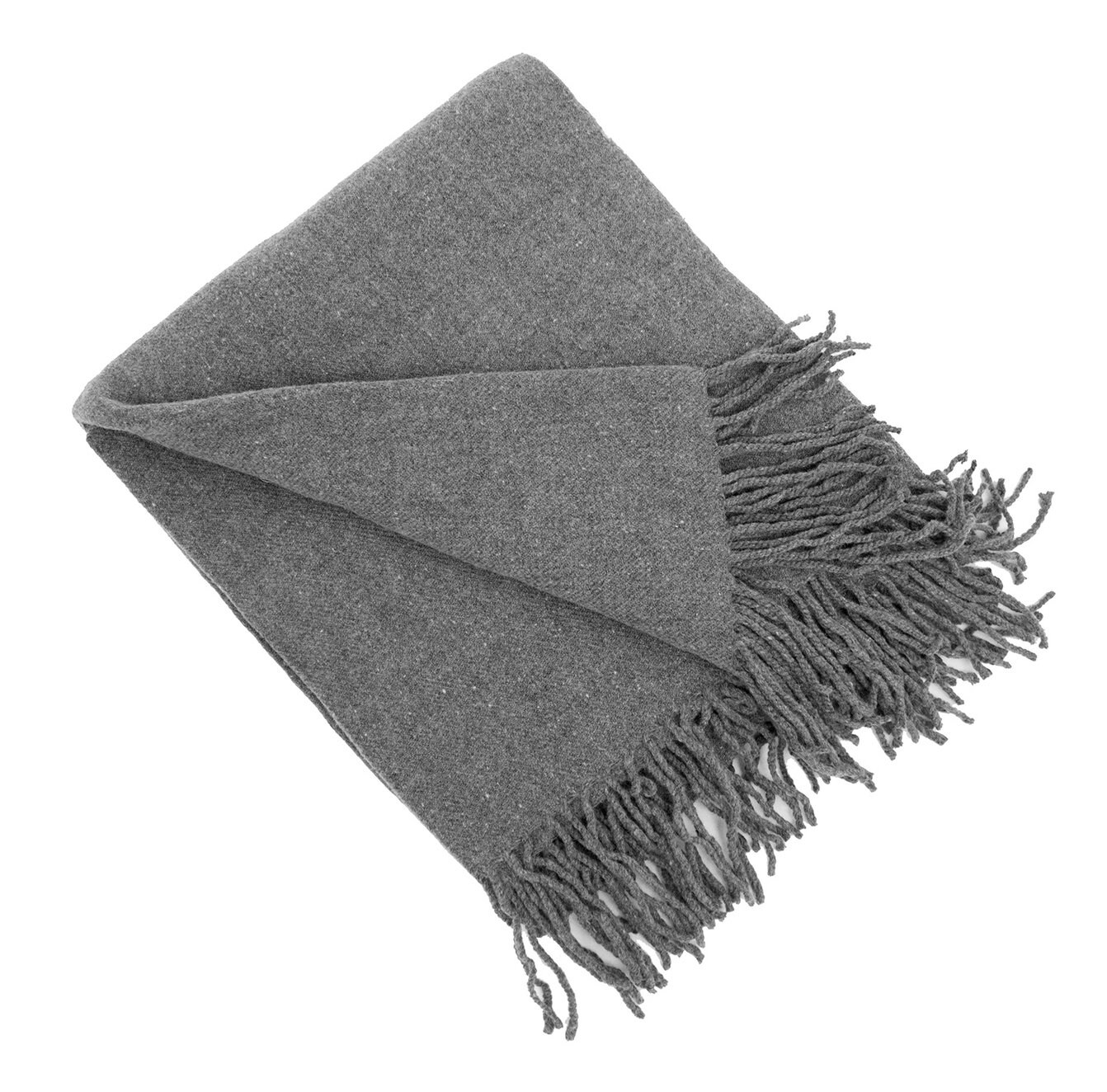 Plain Wool Blend Grey Brown Classic Throw Blanket with Tassel | Home and Living | Thanksgiving Gift | Christmas Gift
