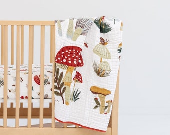 Organic Muslin 4 Layers Cotton Mushroom Quilt | Gift For Baby | Holiday Gift