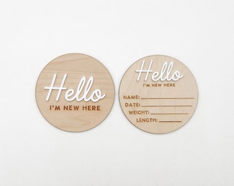 Hello I'm New Here Birth Detail Announcement Sign | New Born Gift