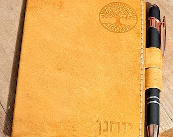 Funda para cuaderno de cuero con el Árbol de la Vida / Cuero dorado hecho a mano / Regalo judaico / Funda para cuaderno de bolsillo