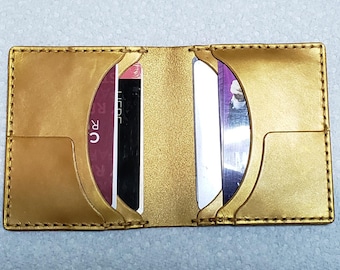 Cartera de piel para tarjetas / Cartera minimalista para bolsillo delantero / Piel dorada hecha a mano / Tarjetero delgado / Cartera EDC / Regalo personalizado