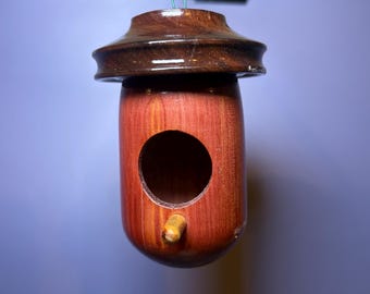 Handcrafted Cedar and Walnut Hummingbird House | Natural Wood Art