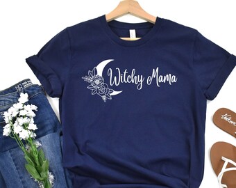 Witchy Mama T-Shirt: Floral Moon, Spiritual Mom Shirt