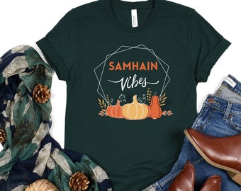 Samhain Vibes T-Shirt, Samhain Shirt, Pumpkin Shirt, Fall Aesthetic, Autumn, Witchy Halloween Shirt, Minimal Halloween
