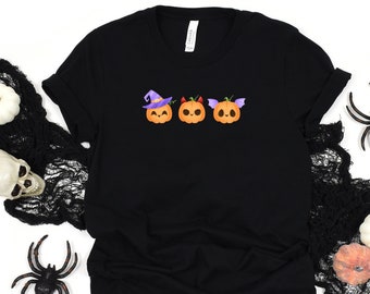 Three Halloween Pumpkins T-Shirt, Costume Shirt, Jack-o-Lantern Shirt, Witch Pumpkin, Devil Pumpkin, Bat Pumpkin