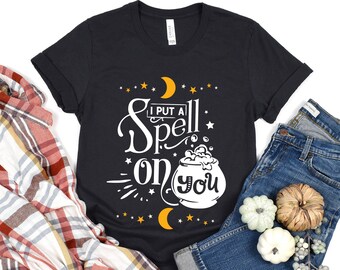 I Put A Spell On You T-Shirt, Witchy Shirt, Halloween Shirt, Moon Shirt, Star Shirt, Cauldron Shirt