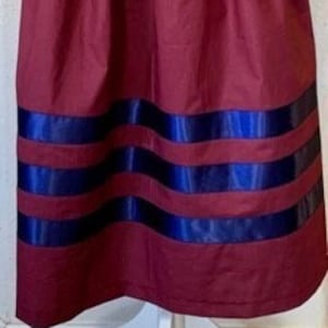 Traditional Ribbon Skirt Wine w/ Navy Blue Ribbon - Large