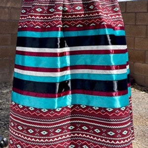 Ribbon Skirt Burgundy Turquoise Ganado Print - XL