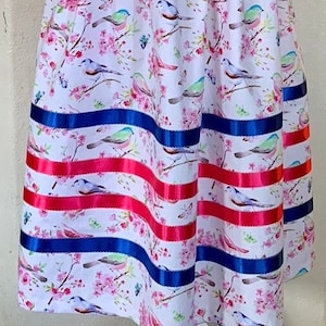 Traditional Ribbon Skirt Birds on Floral Branches Print - Large