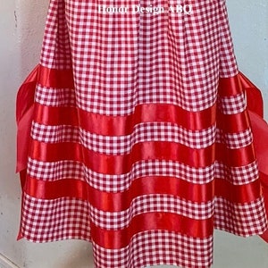 Ribbon Skirt Traditional Red Gingham w/ hanging ribbons-XL