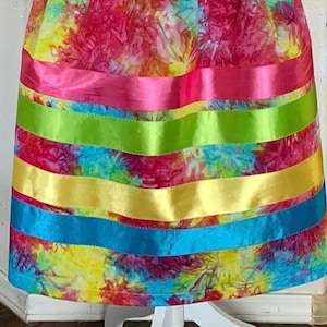 Traditional Ribbon Skirt Red, Pink, Turqouise Tie Dye Print - XLarge