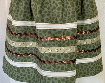 Ribbon Skirt Traditional in Green Leopard Print - Medium