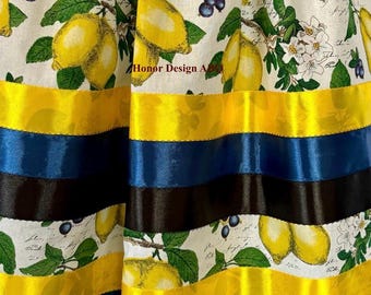 Ribbon Skirt Traditional Lemon Blueberry Farm Print - Medium