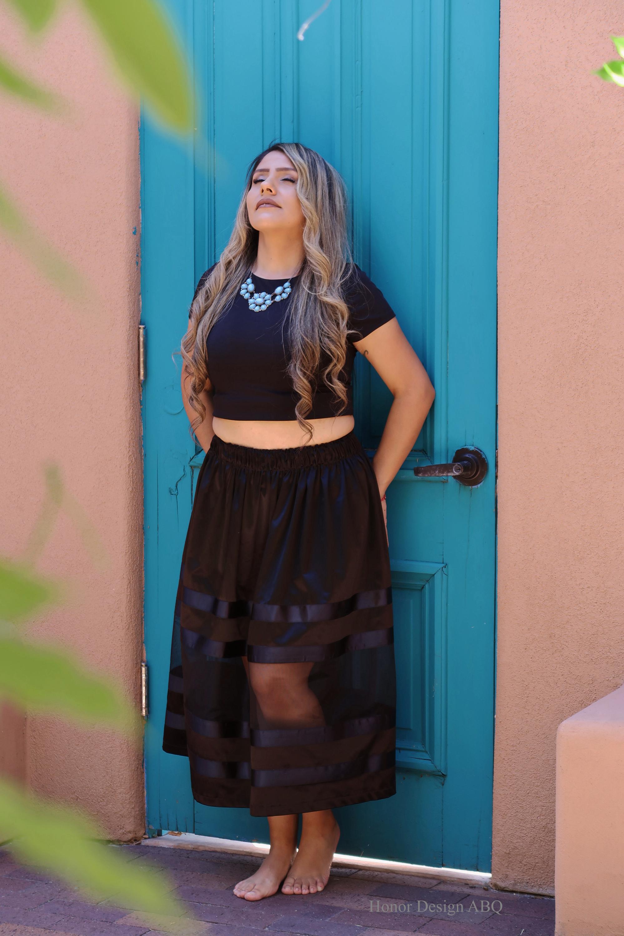 【NONCODE】horen ribbon flared skirt Honor Design Limited Satin Ribbon Skirt Black on Black W